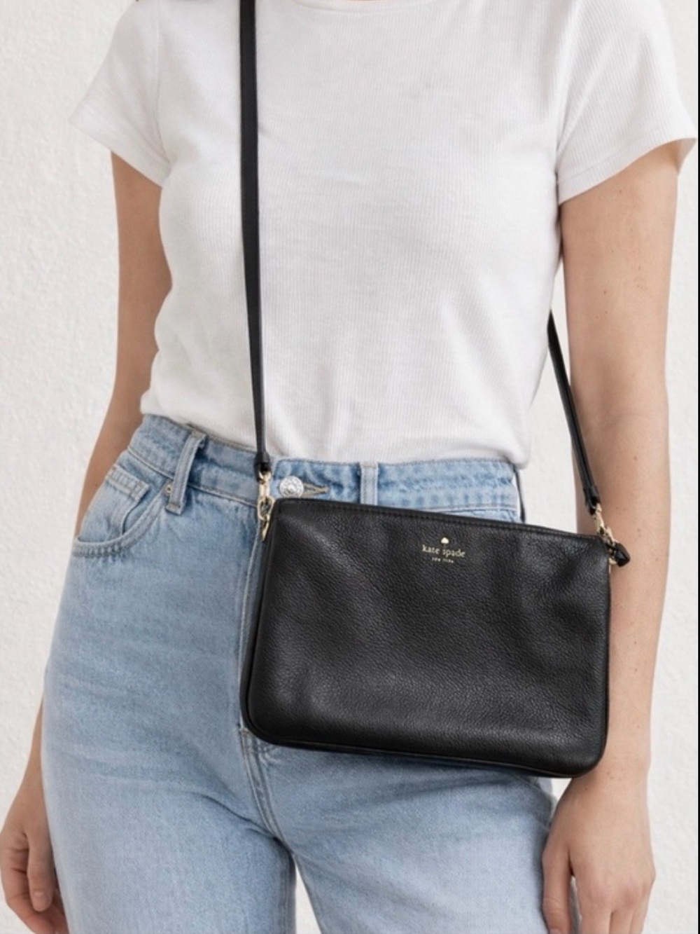 kate spade Black Leather Crossbody Pouch with Gold Hardware